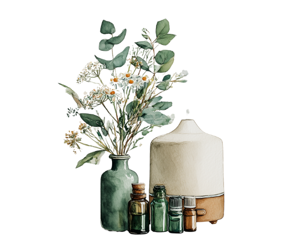 Support for Aromatherapy Essential oils and diffuser with eucalyptus - Support for Aromatherapy, The Practitioner Studio