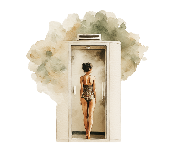 Person walking into a cryotherapy chamber - Support for Cryotherapy, The Practitioner Studio